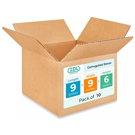 Idl Packaging 9 in x 9 in x 6 in Shipping Box, Kraft, Corrugate, Single Wall, 200#, 10 PK B-996-10